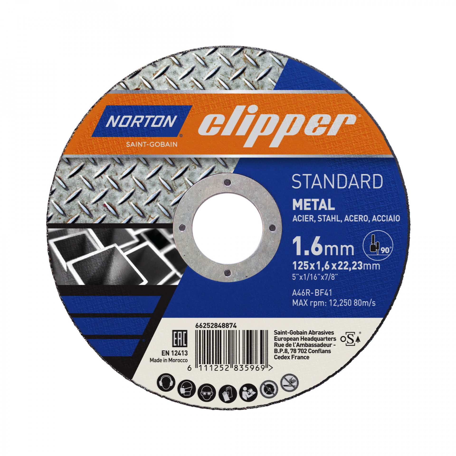 Norton Clipper Standard vágókorong 125x1,6x22,23mm A46R, 25 db/csomag termék fő termékképe
