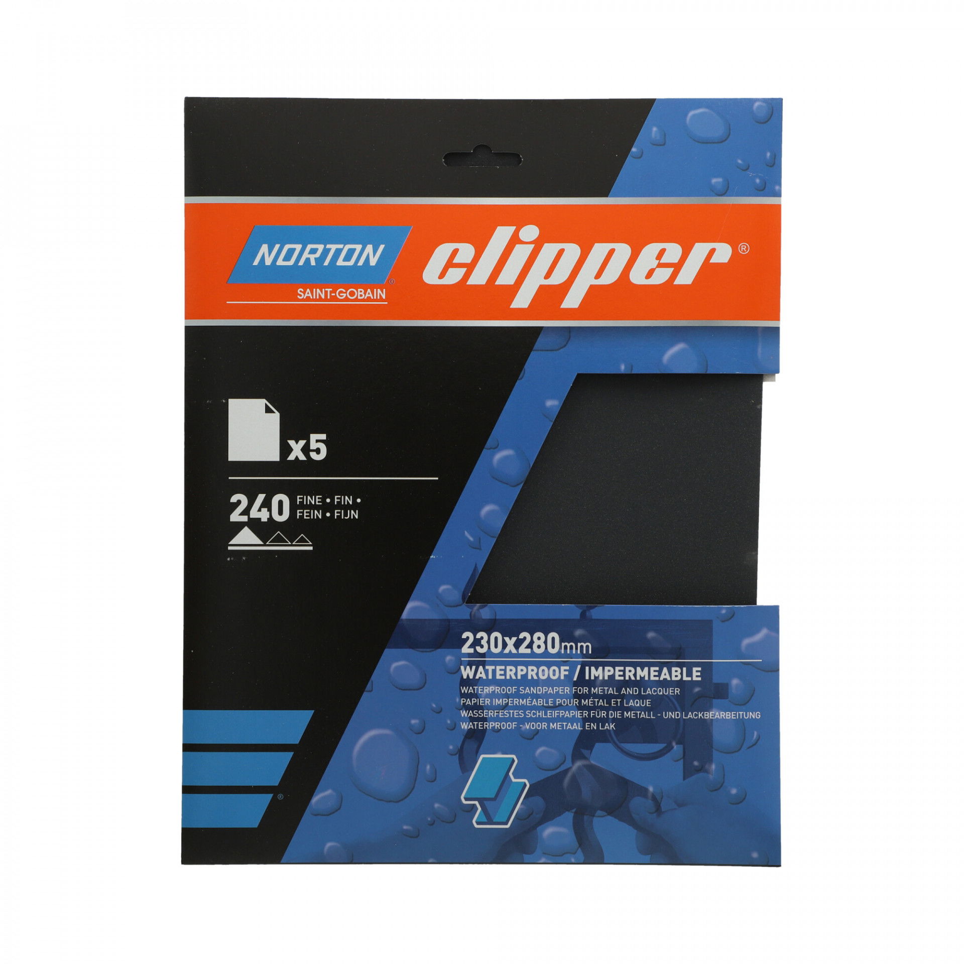 Norton Clipper T489 vízálló csiszolópapír 230x280mm P240, 5 db/csomag termék fő termékképe