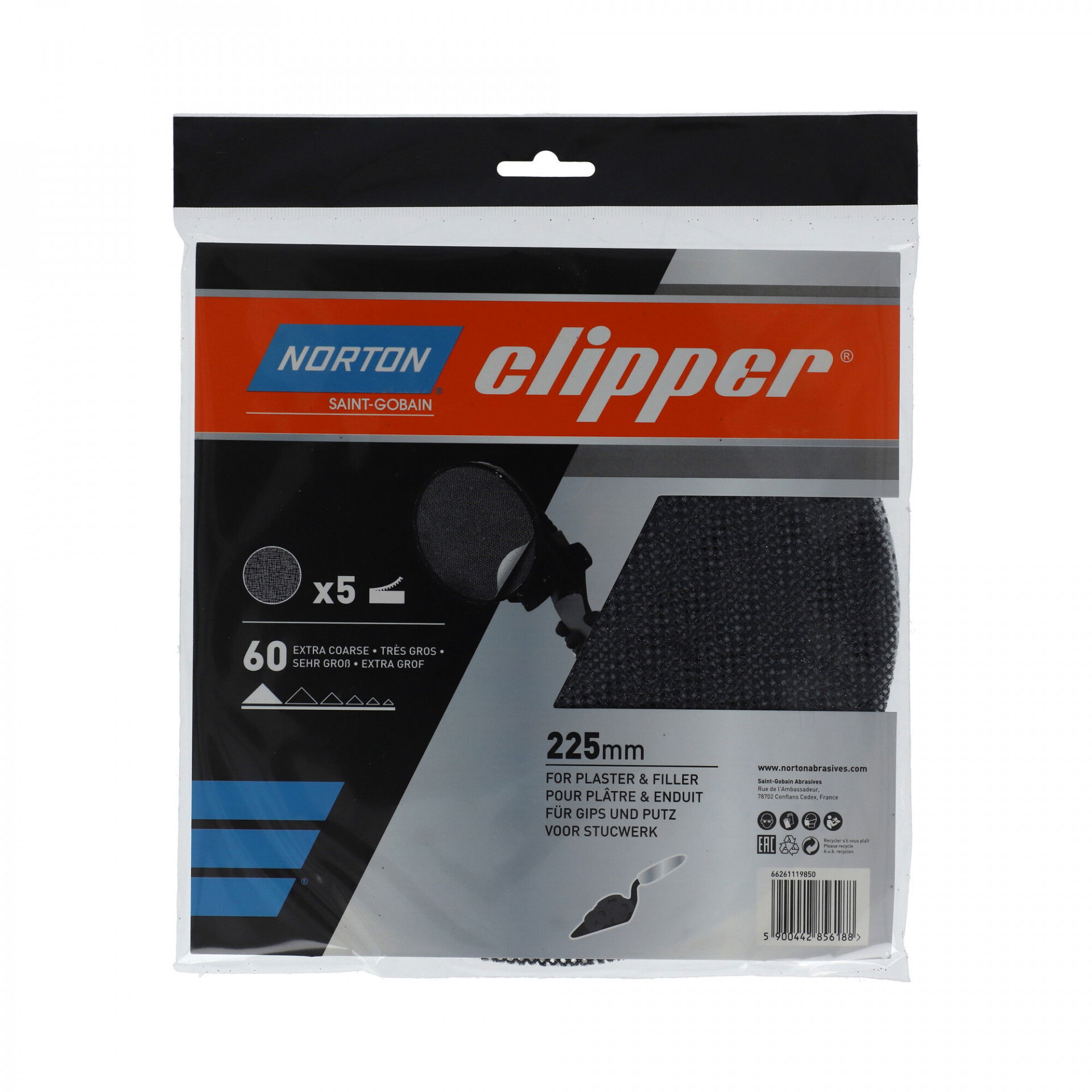 Norton Clipper Q43 falcsiszoló háló Ø225mm P60, 5 db/csomag termék fő termékképe