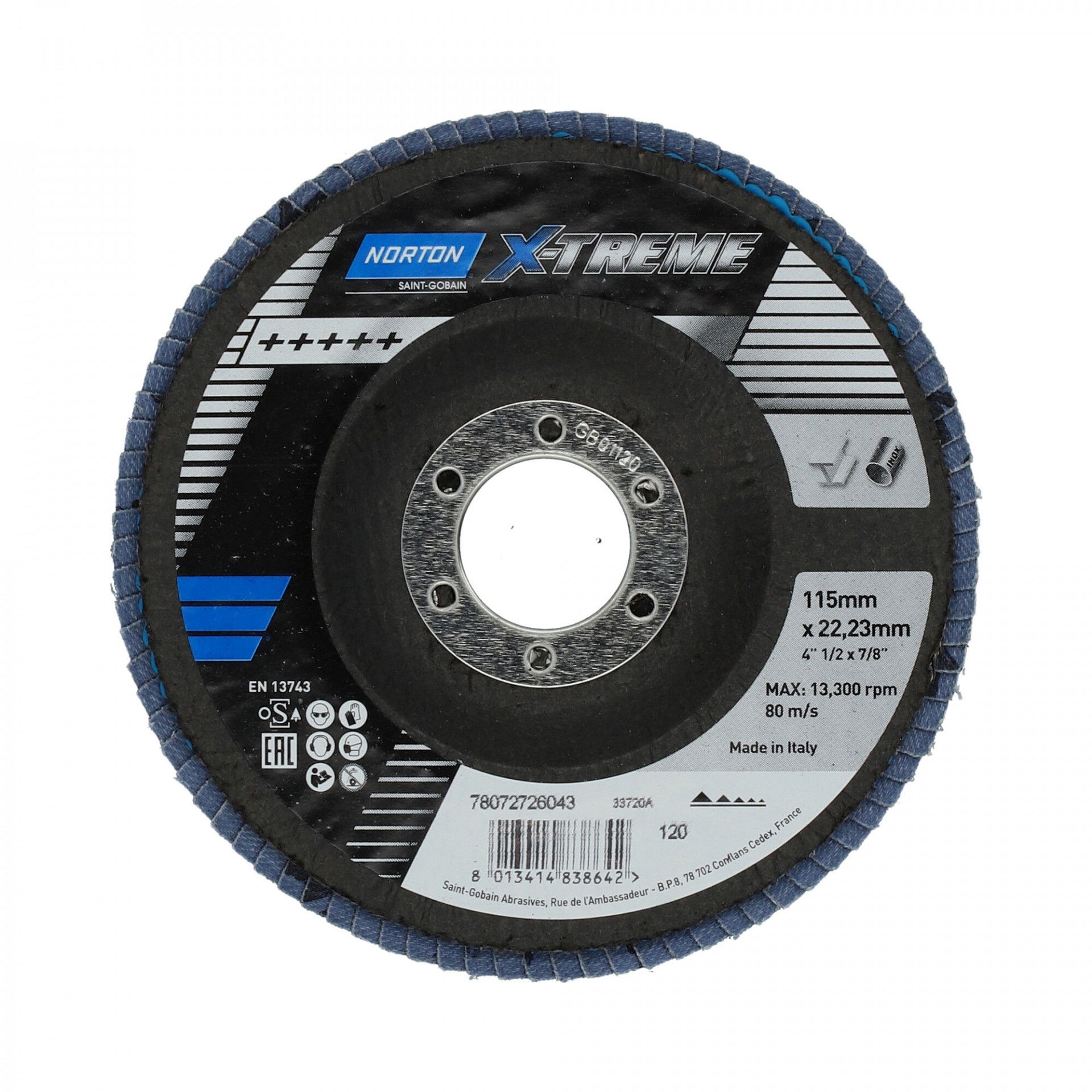 Norton X Treme R860 lamellás csiszolókorong Ø115x22 mm P120, 10 db/csomag termék fő termékképe