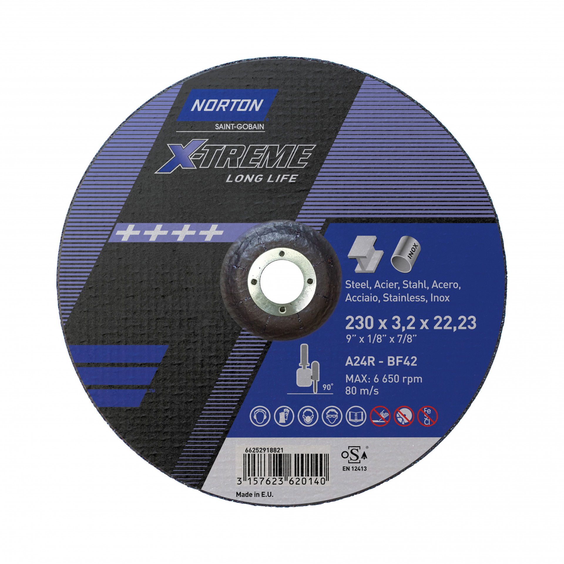 Norton X-Treme Life fém-inox vágókorong 230x3,2x22,23mm A24R BF42, 25 db/csomag termék fő termékképe