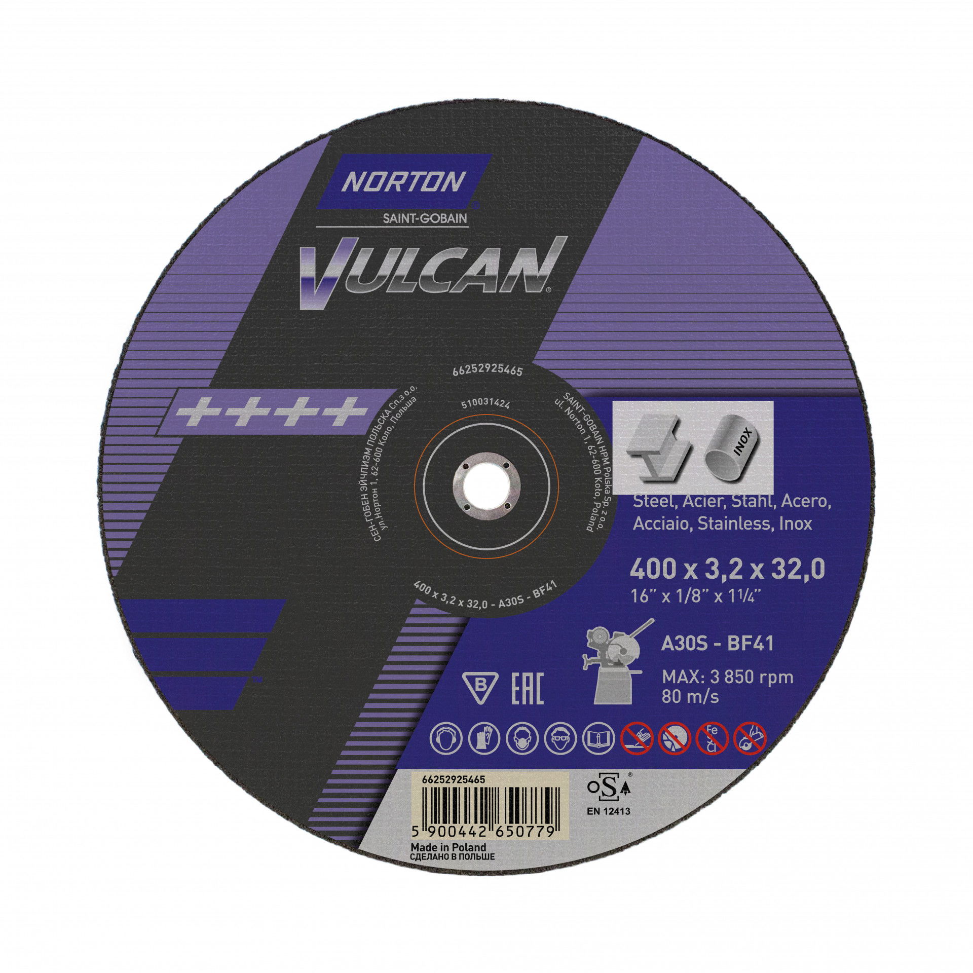 Norton Vulcan fém vágókorong 400x3,2x32mm A30S, 10 db/csomag termék fő termékképe