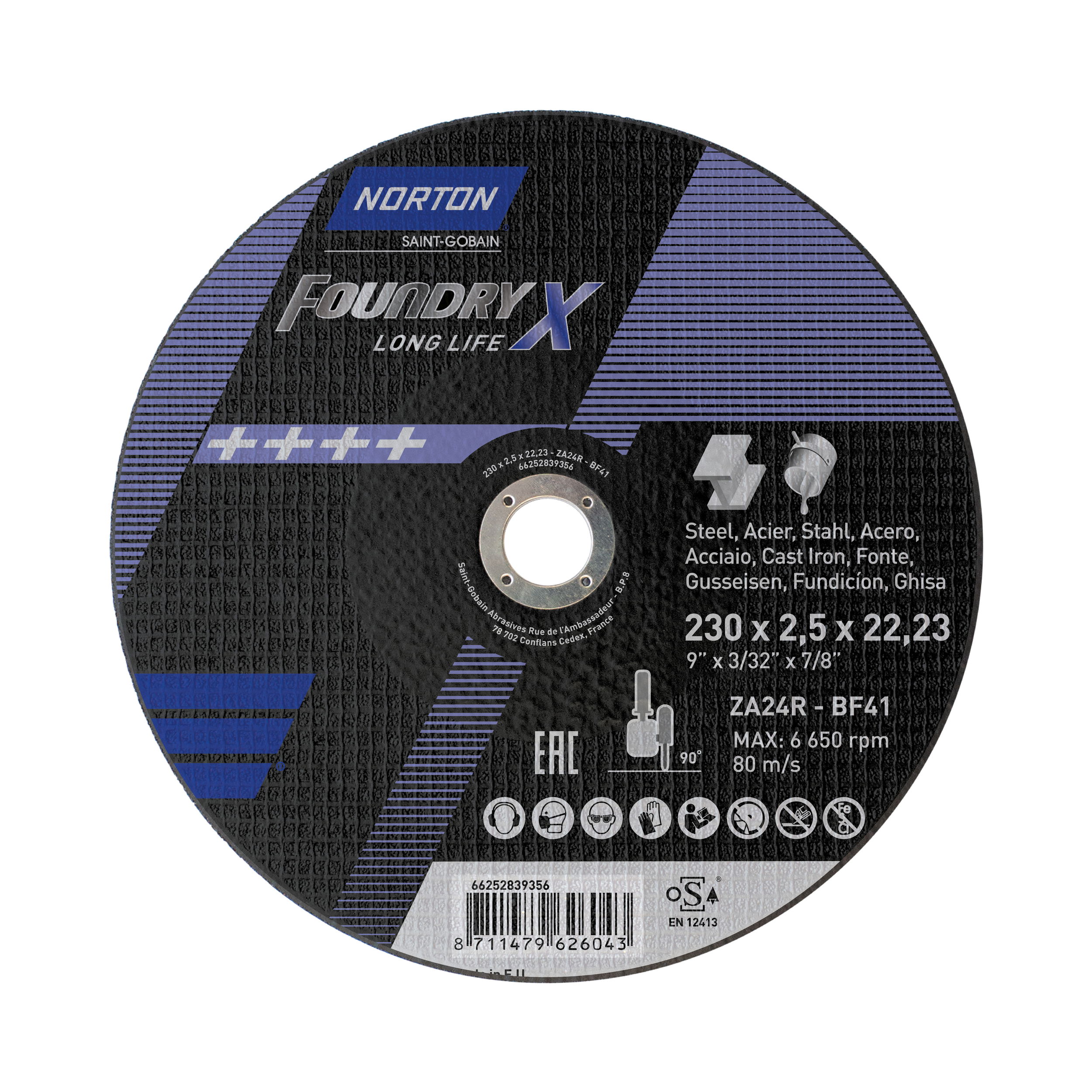 Norton Foundry-X vágókorong 230x2,5x22,23mm ZA24R, 25 db/csomag termék fő termékképe