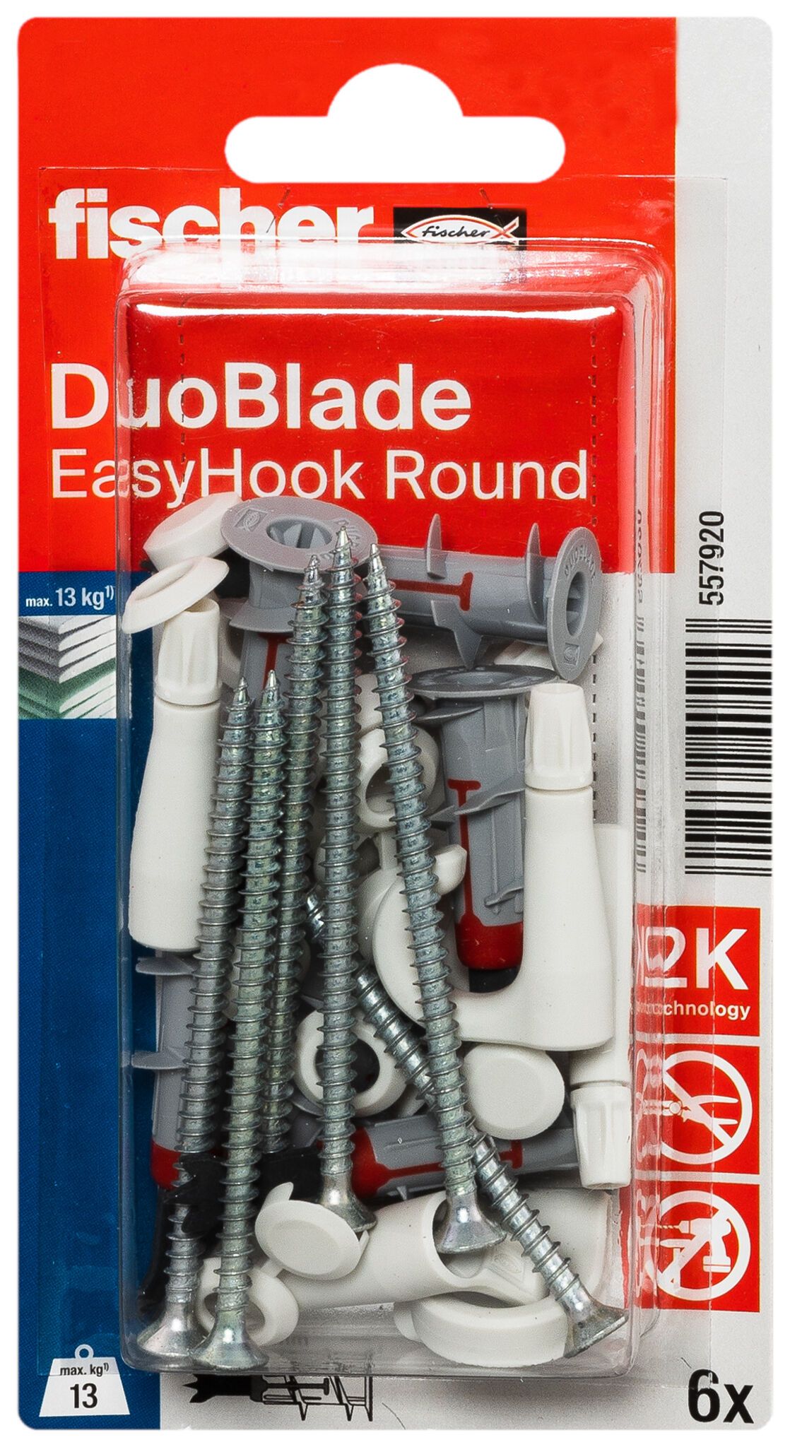 Fischer EasyHook félkör kampó + DuoBlade dübel 6 x 44, bliszteres, 6 db/csomag termék fő termékképe